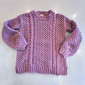 POL Chunky Open Weave Sweater Mauve tone Zipper Fun Detail Sz Small Leather Tag